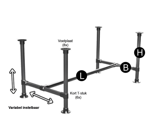 Zwarte steigerbuis onderstel tafel uit buis Ø 42,4 mm
